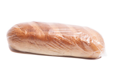 loaf of bread in plastic bag isolated on white