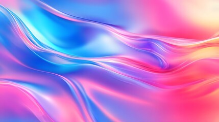 Naklejka premium A vibrant holographic abstract background with a smooth gradient of iridescent colors, including shades of blue, pink, and purple, creating a futuristic and dreamy atmosphere 