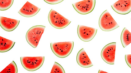 Sliced watermelon with juicy red flesh, refreshing summer fruit, isolated on a white background