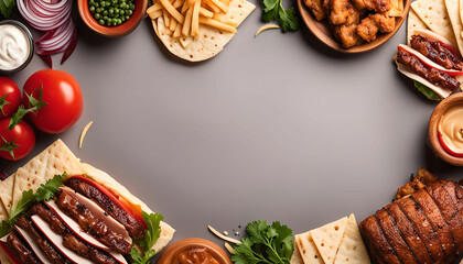 Delicious Food Flat Lay - A Variety of Tasty Bites Around the Frame