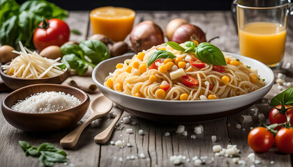 Aromatic Pasta with Corn, Tomatoes and Basil