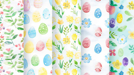 easter eggs and flowers watercolor pattern