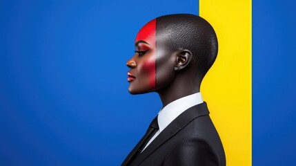 Cultural expression through art portrait of a model against bold colors studio setting creative concept