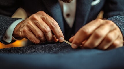 Obraz premium Tailor's hands meticulously pressing fabric in a bespoke workshop