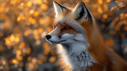 Fototapeta premium Golden hour portrait of a majestic fox amidst an autumnal backdrop