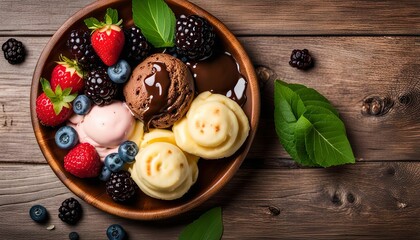 Chocolate and Vanilla Ice Cream Dessert with Berries