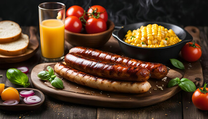 Grilled Sausage with Corn and Orange Juice