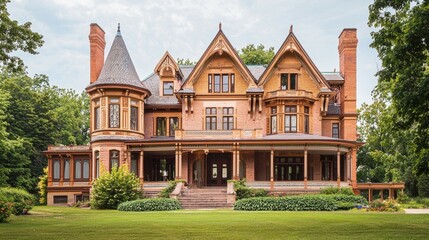 Stunning Victorian Mansion with Ornate Architecture and Green Lawn