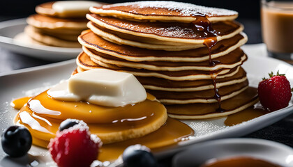 Delicious Stack of Buttery Pancakes Drizzled with Syrup