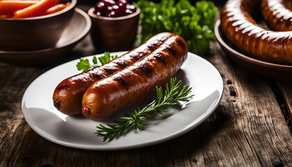 Grilled Sausages on a White Plate