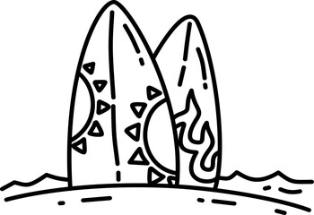 Hand drawn summer surfboard doodle illustration