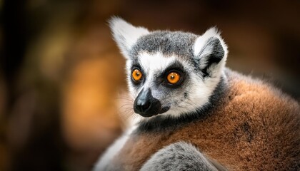 Obraz premium Ringtailed Lemur Catta in the Verdant Forest at Twilight, Exuding a Joyful and Enigmatic Presence amidst the Vibrant Tropical Sunset