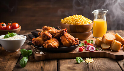 Delicious Fried Chicken with Corn and Potatoes
