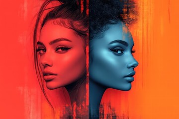 Stylish graphic layout showcasing dual portraits in vibrant colors for promotional purposes