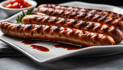 Grilled Sausages on a White Plate