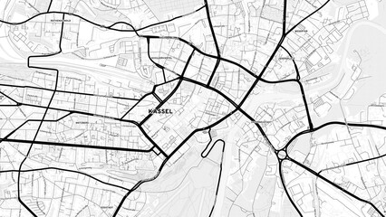 Minimalist Kassel Street Map with Labels and Neighborhoods
