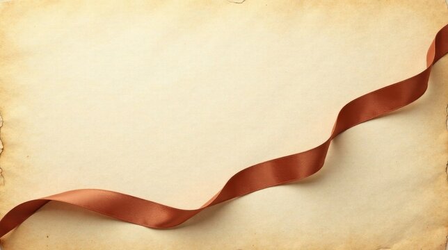 Aged parchment paper with a gently curving brown ribbon, ideal for elegant announcements or sentimental messages.