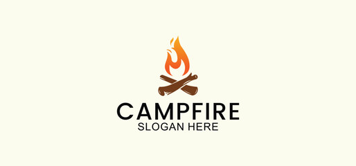 campfire vector logo, wood and fire design, camping template