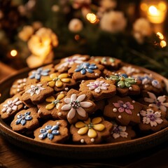 Festive Christmas gingerbread cookies on platter