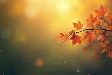 Obraz premium Golden Hour Autumn Branch with Vibrant Maple Leaves Against a Soft-Focus Background