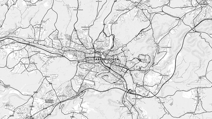 Minimalist Saarbrucken Street Map with Labels and Neighborhoods