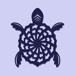 Abstract cute turtle with decorative shell. Simple flat drawing of an aquatic animal. Template for plotter laser cutting of paper, fretwork, wood carving, metal engraving, cnc. Vector illustration.