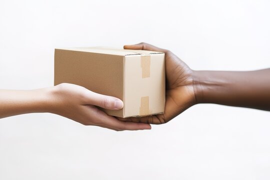 Secure Delivery, Teamwork, Cardboard Box Exchange, Hands Carefully Passing Package, Closeup Shot, Business Transaction, Reliable Shipping, Safe Transfer, Professional Exchange, Helping Hands, Support,