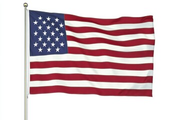 Fototapeta premium US flag waving against a white background with vibrant colors and clear design details
