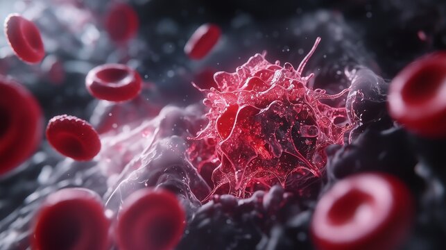 An artistic yet scientifically accurate animation of leukocytes navigating the bloodstream, interacting with red blood cells and responding to infections