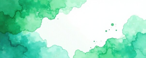 Obraz premium Hand painted watercolor banner, vibrant green & teal , dye, texture