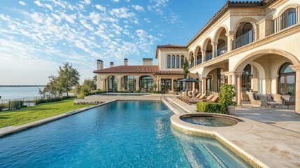 Luxury Mediterranean Villa with Pool and Scenic Lake View