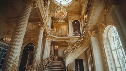 Obraz premium Elegant Grand Staircase in Opulent Historical Mansion Interior