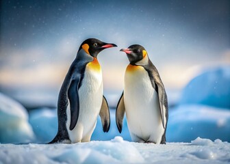 Adorable Penguins on Snowy Landscape: Candid Wildlife Photo