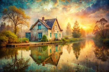 Obraz premium Ethereal Canal House: Double Exposure Dreamy Architecture Photography