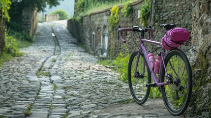 Fototapeta premium A matte purple gravel bike with black handlebars and seat post
