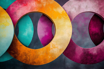 Abstract Interlocking Rings of Hues and Textures