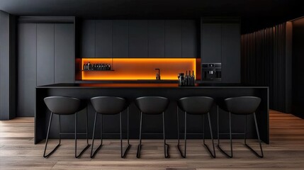 Modern kitchen bar design urban loft interior decor contemporary space wide angle stylish minimalism