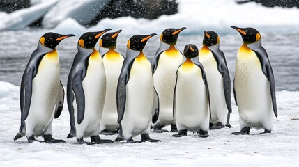 Fototapeta premium Majestic King Penguins in Antarctica's Winter Wonderland