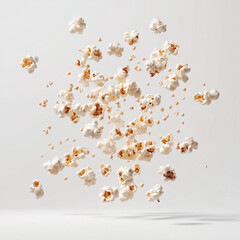 Flying popcorn isolated on white background, with clipping path, macro 