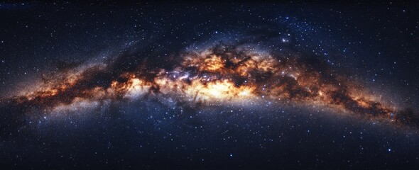 Obraz premium Dramatic starry universe backdrop with radiant galactic center, perfect for space exploration websites, sci-fi book covers, or planetarium promotions.