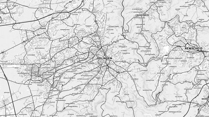 Minimalist Solingen Street Map with Labels and Neighborhoods
