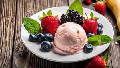 Delicious Strawberry Ice Cream with Fresh Berries