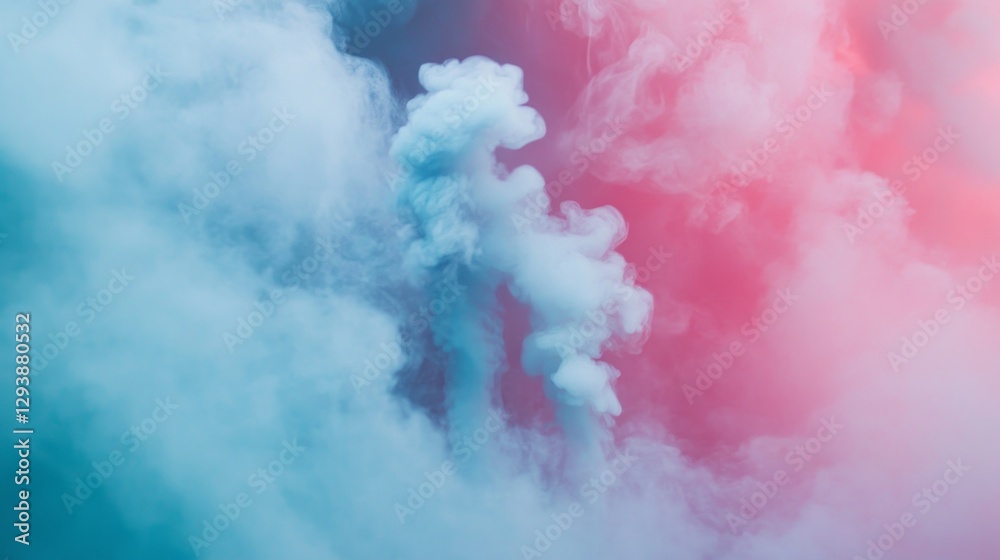 Poster wisps of pastel blue and pink smoke dance in the air, blending harmoniously to create a whimsical, e