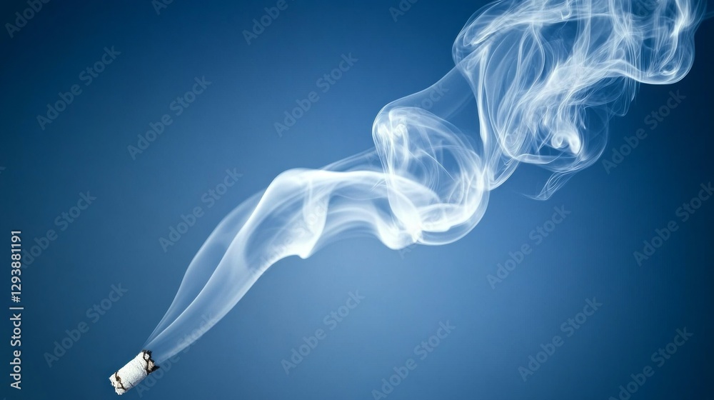 Poster Delicate tendrils of smoke spiral and twist effortlessly, weaving an intricate pattern against a vibrant blue background. A captivating display of movement and softness captures the eye