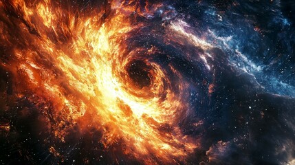 Obraz premium Vibrant and Fiery Abstract Space Scene with Swirling Galaxy Colors