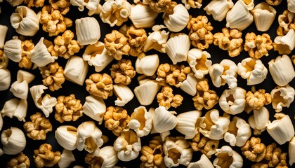 Obraz premium Popcorn and Walnuts on a Black Background