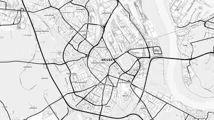 Minimalist Neuss Street Map with Labels and Neighborhoods