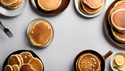 Pancakes arranged on a white background