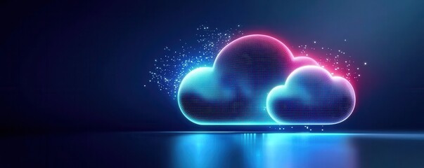 A vibrant, futuristic cloud design with neon accents, symbolizing digital storage and connectivity in a tech-savvy environment.