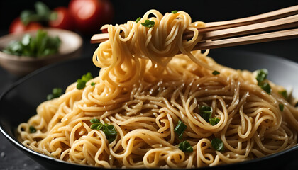 Closeup of Noodles with Chopsticks
